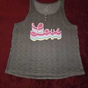 Gray Tank Top with Love Graphic